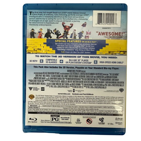 The Lego Movie 3D Blu Ray 2014 PG Chris Pratt Format Includes 2D Version - Picture 2 of 8